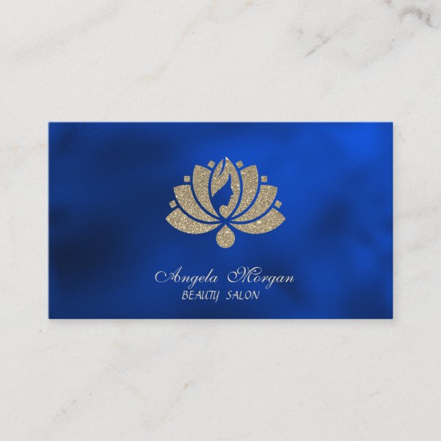 Elegant Professional Glitter Lotus Royal Blue Business Card (Front)