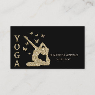 Elegant Professional Glitter Women Silhouette Yoga Business Card