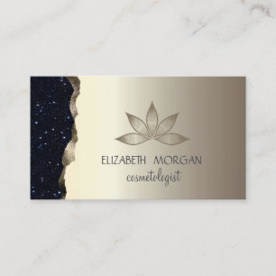 Elegant Professional Gold Black Glitter Lotus Business Card