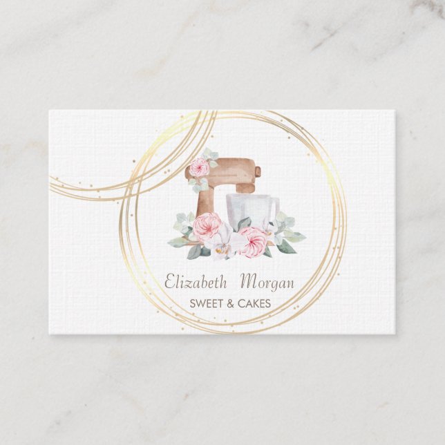 Elegant Professional Gold Circles Cake Mixer Business Card (Front)