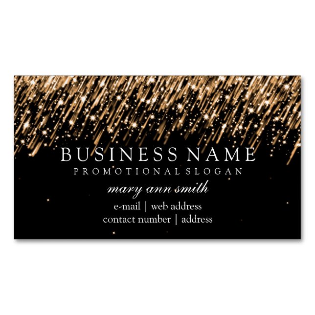 Elegant Professional Gold Falling Stars Magnetic Business Card (Front)
