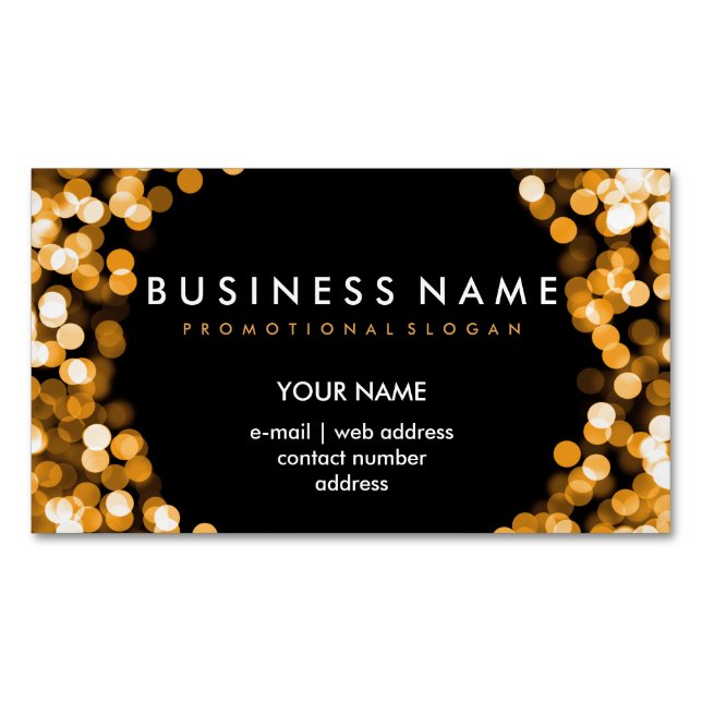 Elegant Professional Gold Hollywood Glam Lights Magnetic Business Card (Front)