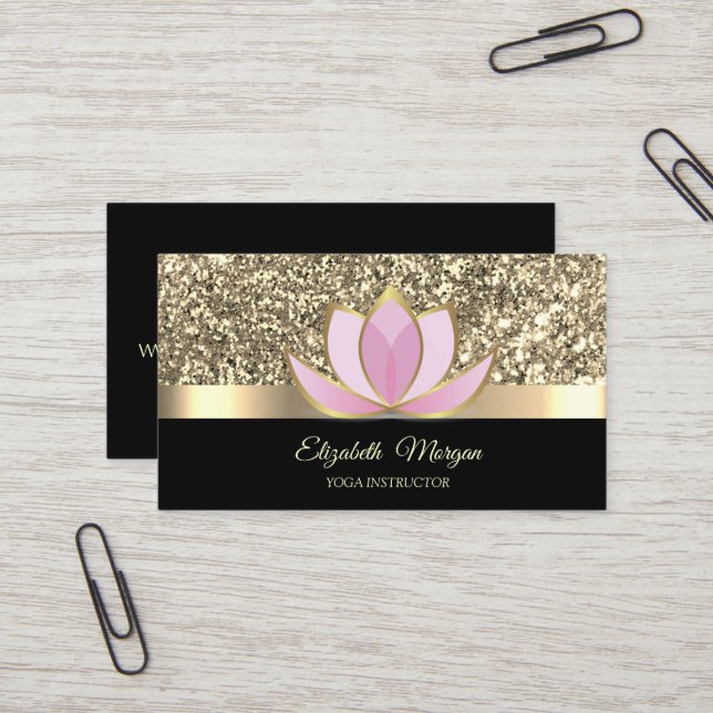 Elegant Professional Gold, Lotus Flower Yoga  Business Card (Front/Back In Situ)