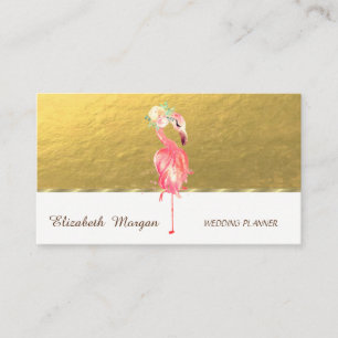 Elegant Professional,Gold, Pink Flamingo Flower Business Card