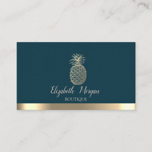 Elegant Professional Gold Stripe Pineapple Business Card (Front)