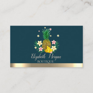 Elegant Professional Gold Stripe Pineapple Flowers Business Card