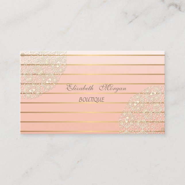 Elegant Professional, Gold Stripes, Lace Business Card (Front)