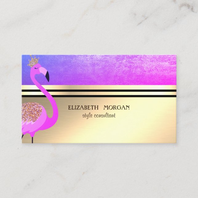 Elegant  Professional Gold,Stripes,Pink Flamingo Business Card (Front)