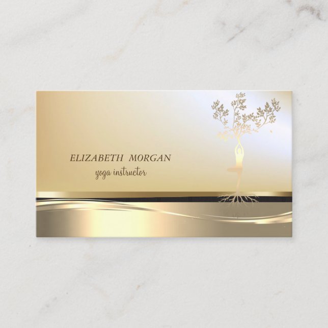 Elegant Professional Gold Tree Women Silhouette Business Card (Front)