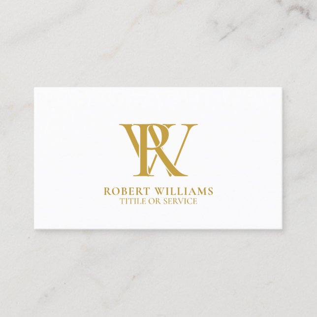 Elegant Professional Gold Yellow Monogram White Business Card (Front)