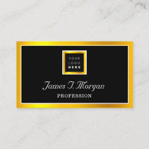 Elegant Professional Golden Frame Logo Black White Business Card