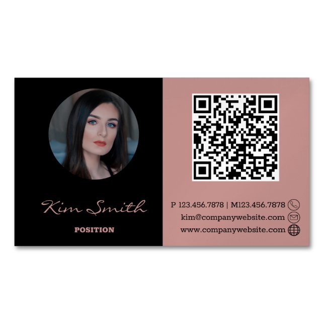 Elegant Professional Hair Stylist QR Code Magnetic Business Card (Front)
