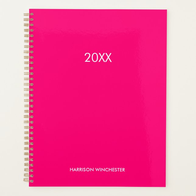 Elegant professional hot pink custom name year planner (Front)