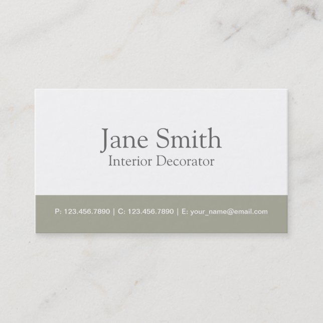 Elegant Professional Interior Design Decorator Business Card (Front)