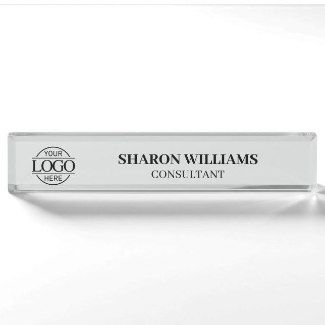 Elegant Professional Light Grey Office Title Desk Nameplate (Front)