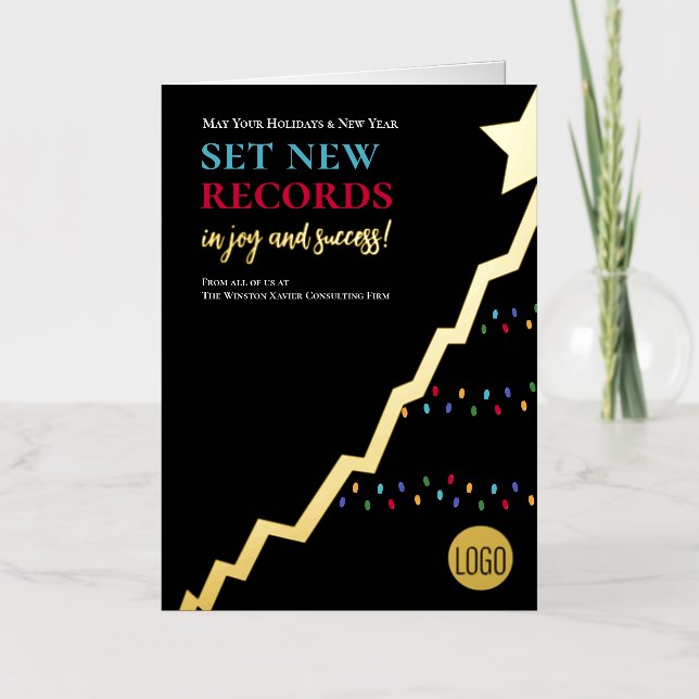 Elegant Professional line graph Christmas tree Foil Holiday Card (Front)