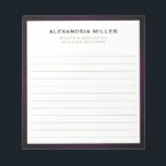 Elegant Professional Lined Notepad<br><div class="desc">A professional lined notepad with a simple modern design. Custom name and title position role and company or custom text presented on a simple white background framed in purple with golden accents. Personalise using the fields provided or use the 'message' button to contact the designer for help.</div>