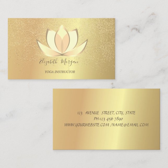Elegant Professional Lotus Gold Confetti Yoga  Business Card (Front/Back)