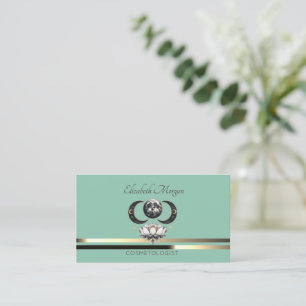 Elegant Professional Lotus Moon Stripes Mint Green Business Card