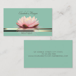 Elegant  Professional Lotus Stripes Mint Green Business Card