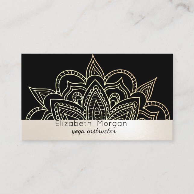 Elegant Professional Mandala Black Yoga Instructor Business Card (Front)
