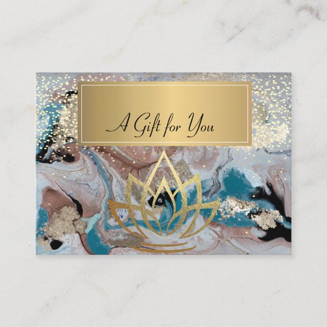 Elegant Professional Marble Gold Lotus Confetti Discount Card (Front)