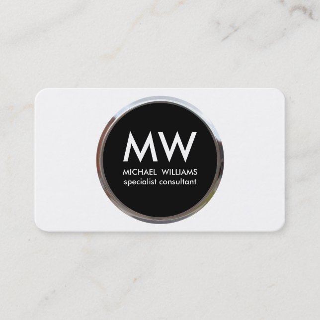Elegant professional metal black circle silver business card (Front)