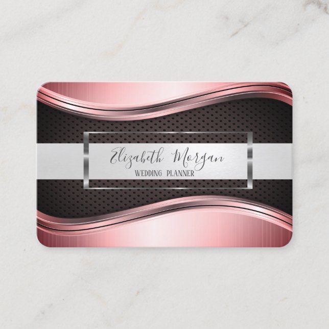 Elegant Professional Metallic Silver Black Frame Business Card (Front)