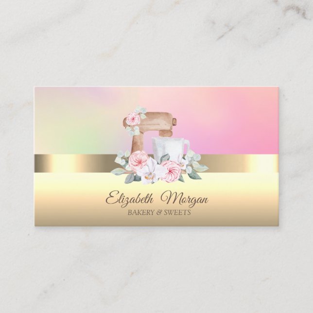Elegant Professional Mixer Flowers Bakery  Business Card (Front)