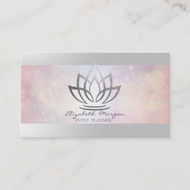 Elegant Professional Modern,Bokeh Silver Lotus  Business Card (Front)
