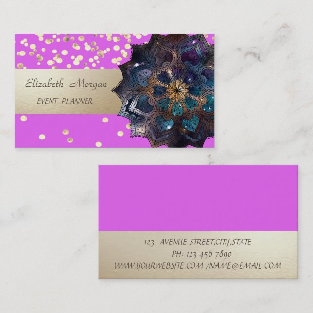 Elegant Professional, Modern,Confetti, Mandala Business Card (Front/Back)