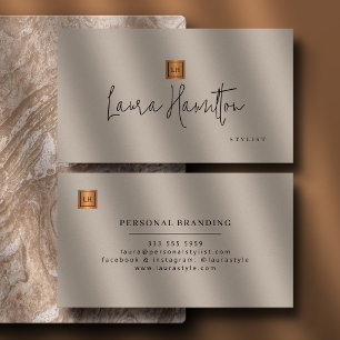 Elegant professional monogram beige business card