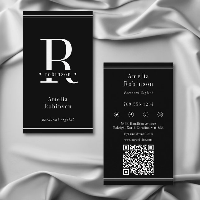 Elegant Professional Monogram Black Business Card (Creator Uploaded)