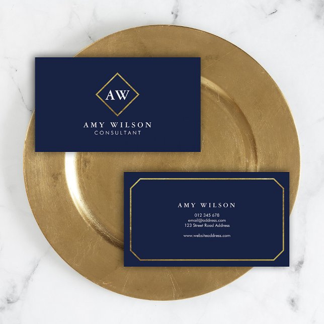 Elegant Professional Monogram Blue Business Card (Creator Uploaded)