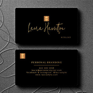Elegant professional monogram gold black business card