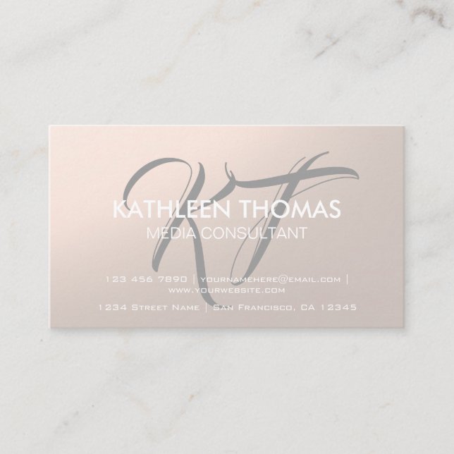 Elegant Professional Monogram Modern Metal Look Business Card (Front)