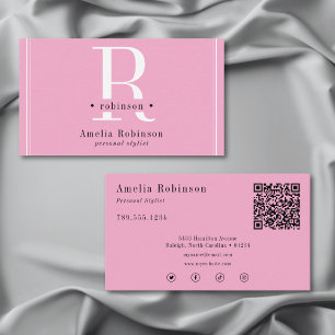 Elegant Professional Monogram Pink Black & White Business Card
