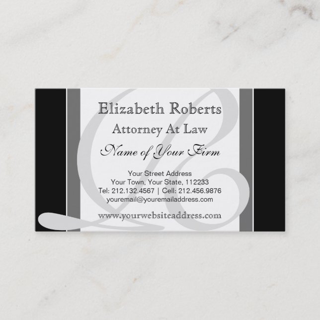 Elegant Professional Monogram R Black and Grey Business Card (Front)