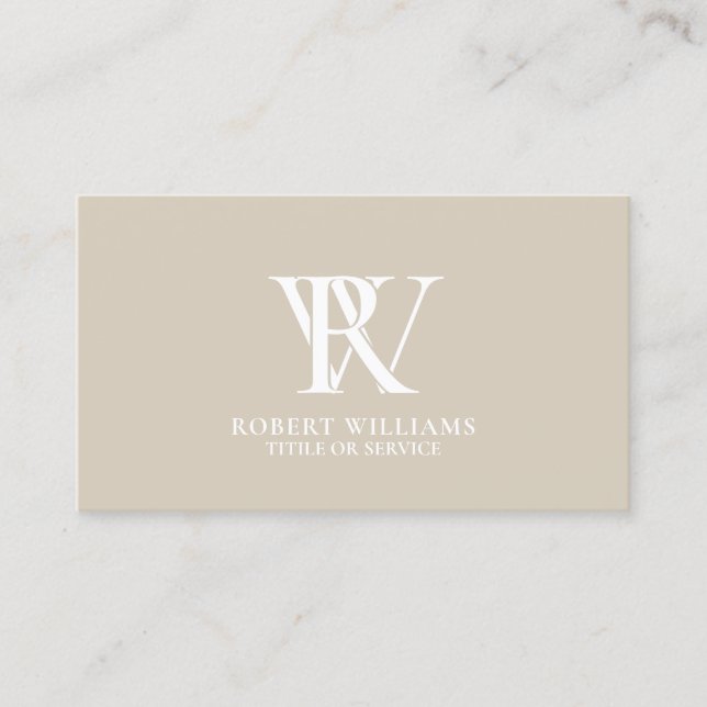 Elegant Professional Monogram White Beige Business Card (Front)