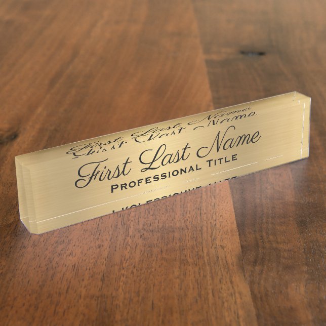 Elegant Professional Office Sign Faux Gold Nameplate (Side)