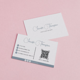 Elegant Professional Pale Blue Script QR Code Business Card