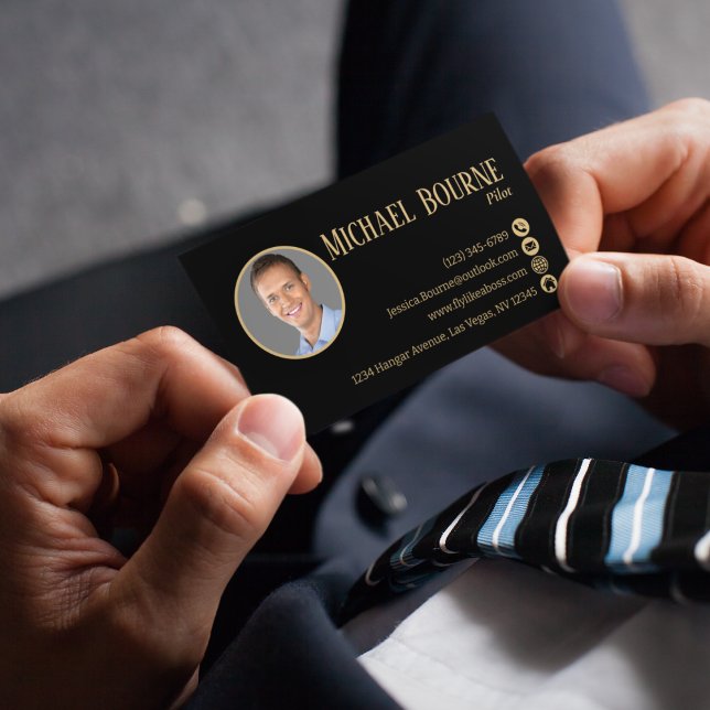 Elegant Professional Photo Black Gold QR Code  Business Card (Creator Uploaded)