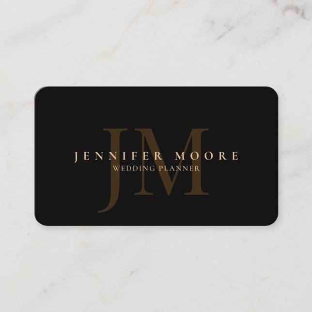 Elegant Professional Plain Black Gold Monogram Business Card (Front)