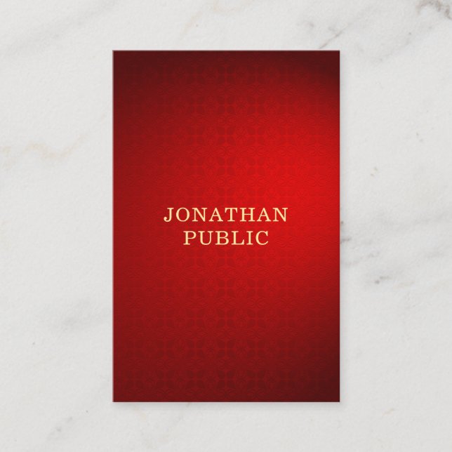 Elegant Professional Red Damask Gold Text Template Business Card (Front)