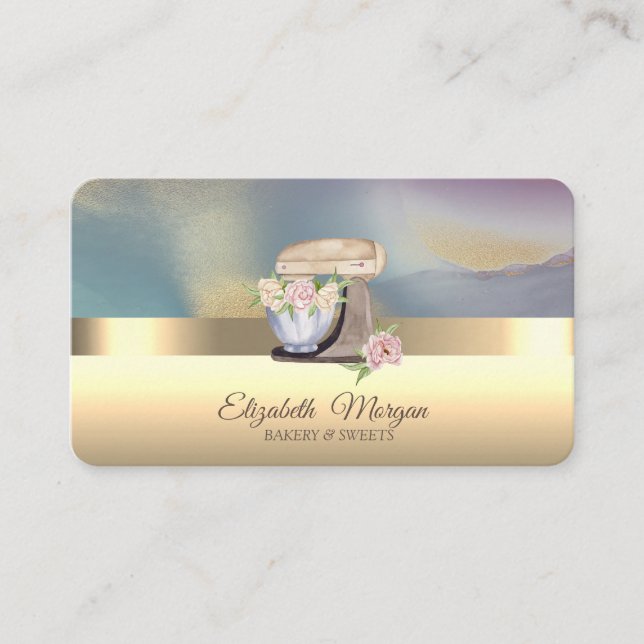 Elegant Professional Retro Mixer Flower Bakery  Business Card (Front)
