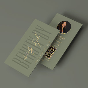 Elegant Professional Sage Beauty Branding Photo QR Business Card