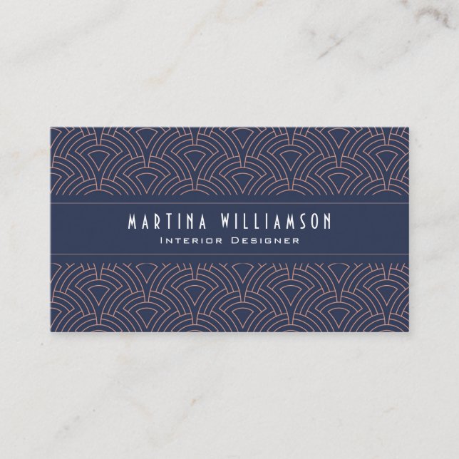 Elegant Professional Salon Interior Designer Blue Business Card (Front)