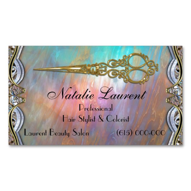 Elegant Professional Scissor Chic Blade Magnetic Business Card (Front)