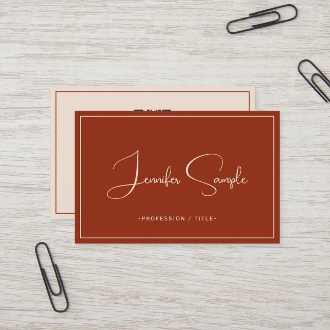 Elegant Professional Script Terracotta Euro Size Business Card (Front/Back In Situ)