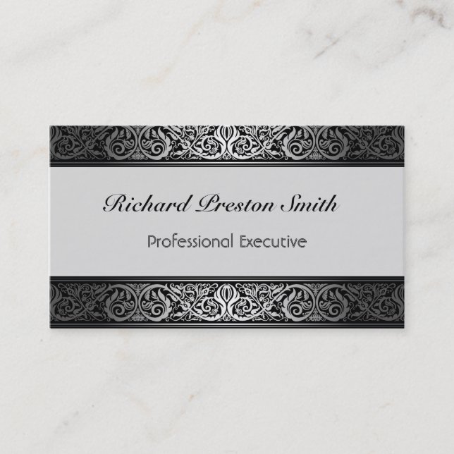 Elegant Professional Silver and Black Custom Busin Business Card (Front)